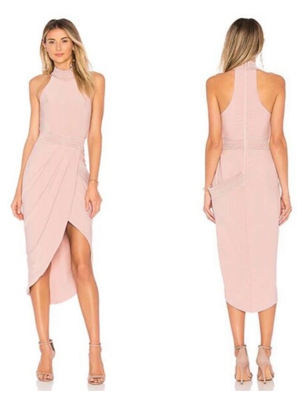 ZHIVAGO Women's Pink Miracle Satin Panel Halter Neck Midi Dress Size 8 Large